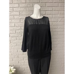 Cable & Gauge Black Faux Pearl Neckline Sweater / Top Size M